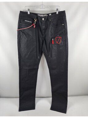 Dreamland Jeans Mens 36x33 Black Slim Straight Fit Denim